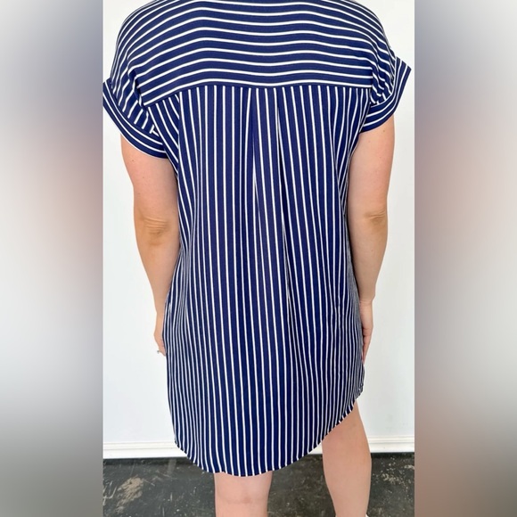 She + Sky Navy and White Striped Mini Dress- NWT - Picture 3 of 10